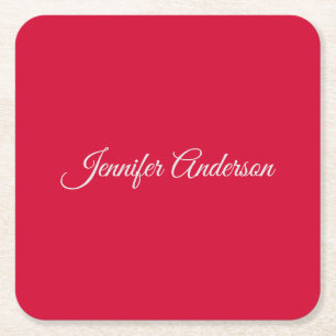 Chic Calligraphy Elegant Cherry Red Personlig Underlägg Papper Kvadrat