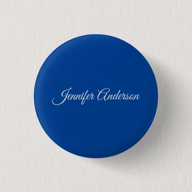Chic Calligraphy Elegant Deep Blue Personlig Knapp (Framsida)