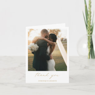 Chic Calligraphy Elegant Guld Simple Photo Bröllop Tack Kort