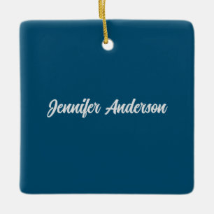 Chic Calligraphy Elegant Ocean Blue Personlig Julgransprydnad Keramik