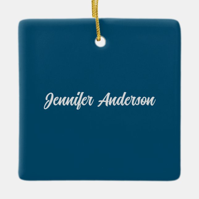 Chic Calligraphy Elegant Ocean Blue Personlig Julgransprydnad Keramik (Framsida)