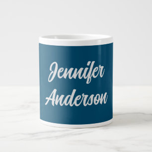 Chic Calligraphy Elegant Ocean Blue Personlig Jumbo Mugg