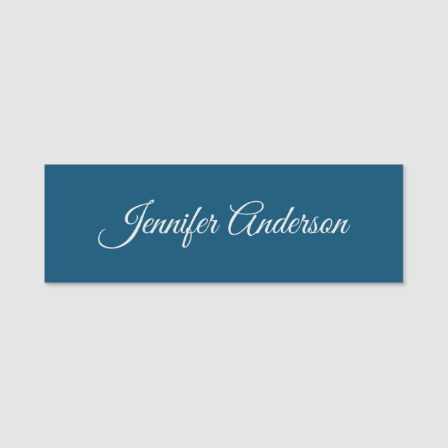 Chic Calligraphy Elegant Ocean Blue Personlig Namnbricka (Framsida)