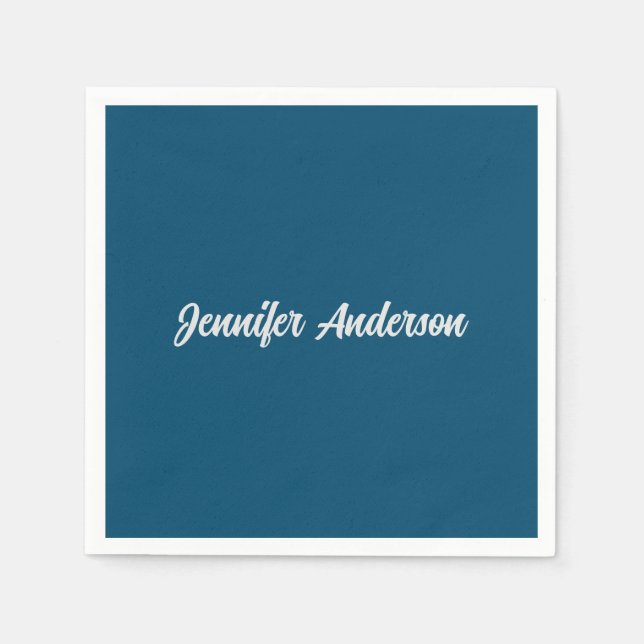 Chic Calligraphy Elegant Ocean Blue Personlig Pappersservett (Framsidan)