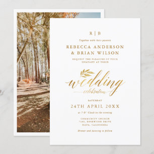 Chic Calligraphy Gold Foil Elegant Photo Bröllop Inbjudningar