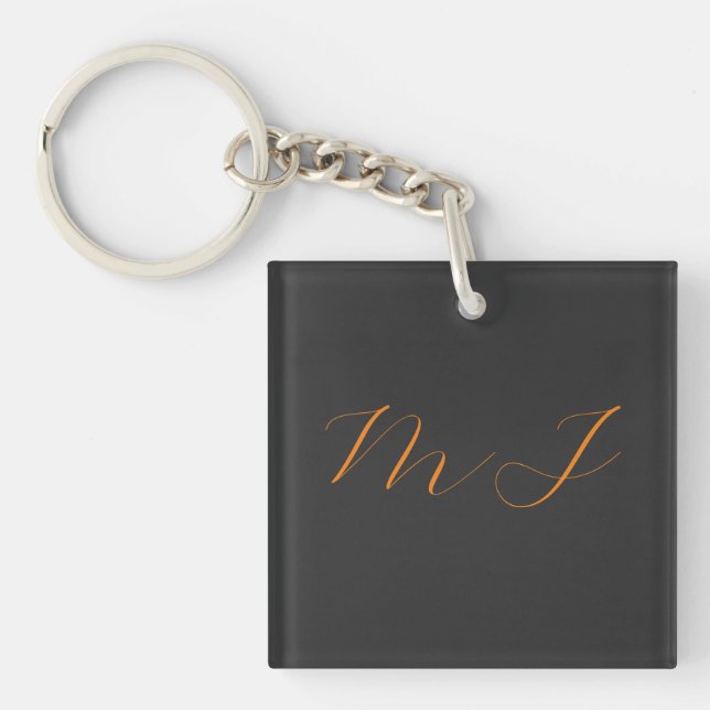Chic calligraphy grått orange monogram namn initia (Framsidan)
