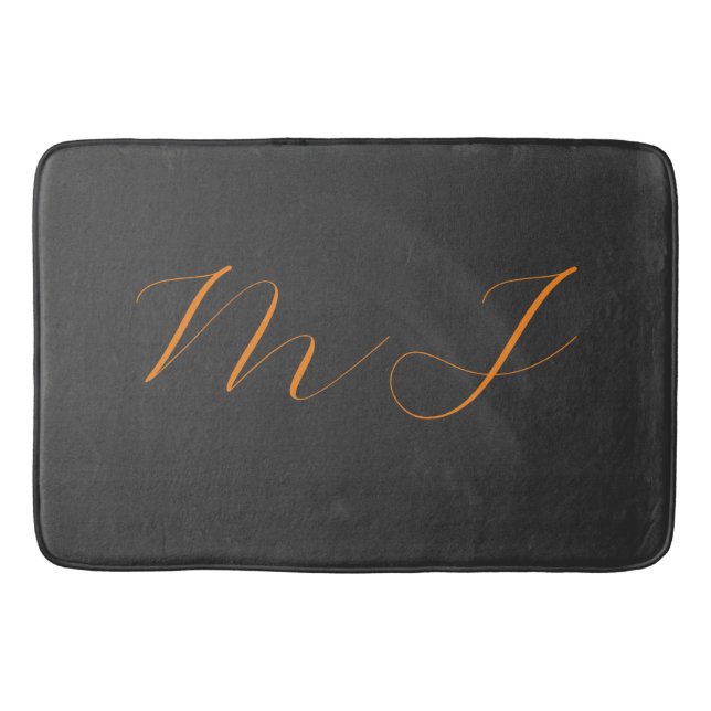 Chic calligraphy grått orange monogram namn initia badrumsmatta (Framsidan)