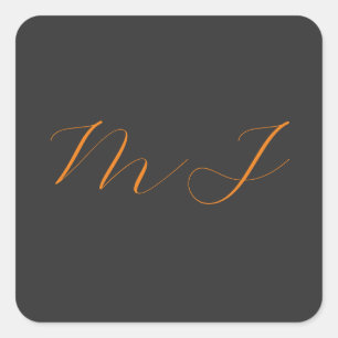 Chic calligraphy grått orange monogram namn initia fyrkantigt klistermärke