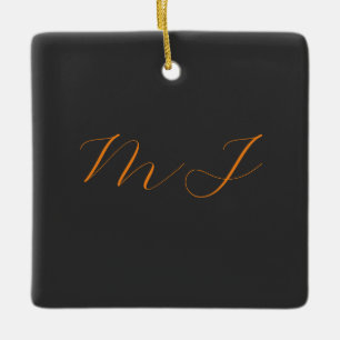 Chic calligraphy grått orange monogram namn initia julgransprydnad keramik