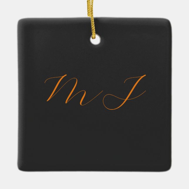 Chic calligraphy grått orange monogram namn initia julgransprydnad keramik (Framsida)