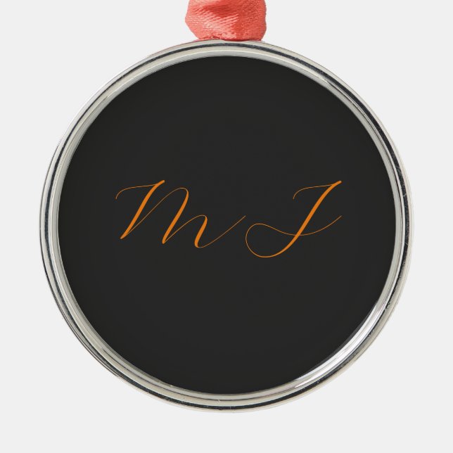 Chic calligraphy grått orange monogram namn initia julgransprydnad metall (Framsidan)