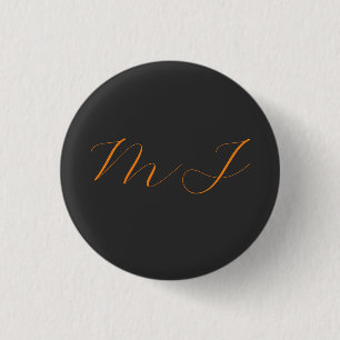 Chic calligraphy grått orange monogram namn initia knapp