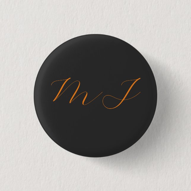 Chic calligraphy grått orange monogram namn initia knapp (Framsida)