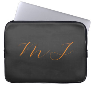 Chic calligraphy grått orange monogram namn initia laptop fodral