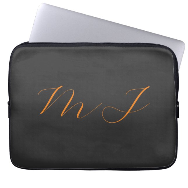 Chic calligraphy grått orange monogram namn initia laptop fodral (Framsidan)