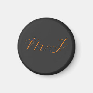 Chic calligraphy grått orange monogram namn initia magnet