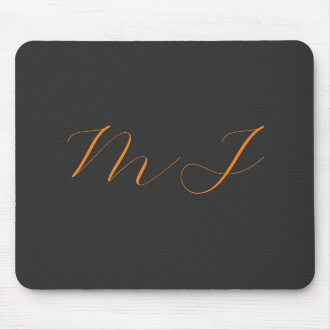 Chic calligraphy grått orange monogram namn initia musmatta (Framsidan)