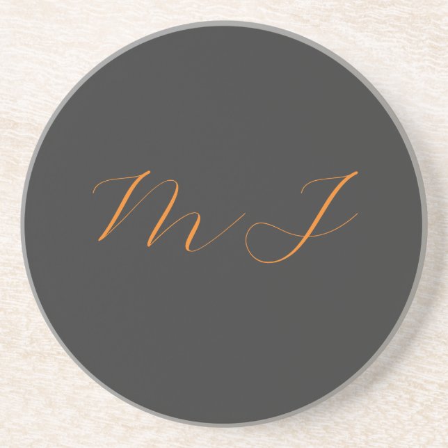 Chic calligraphy grått orange monogram namn initia underlägg (Framsidan)