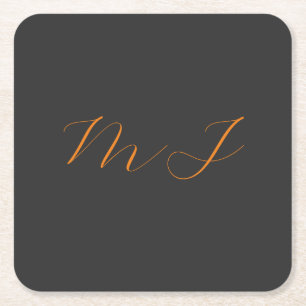 Chic calligraphy grått orange monogram namn initia underlägg papper kvadrat