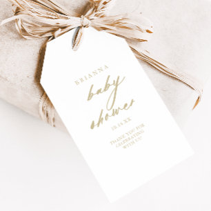 Chic Calligraphy Guld Bebis Shower   Presentetikett