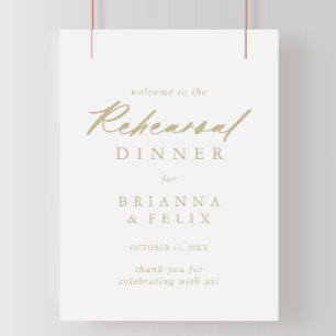 Chic Calligraphy Guld Rehearsal Dinner Välkommen Poster