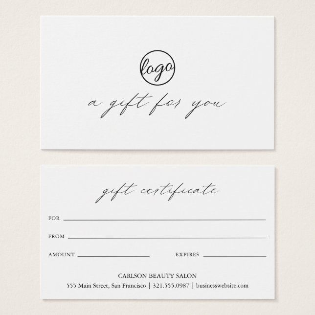 Chic Calligraphy Logotyp Business Gift-certifikat Visitkort (Framsida & baksida)
