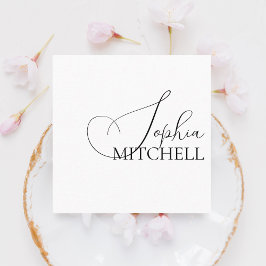 Chic Calligraphy Minimalist White Fyrkantigt Visitkort