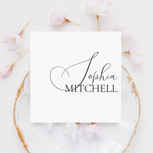 Chic Calligraphy Minimalist White Fyrkantigt Visitkort
