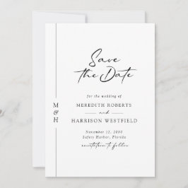 Chic Calligraphy Monogram Black and White Bröllop Spara Datumet