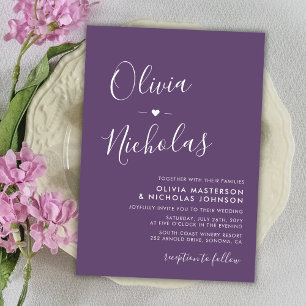Chic Calligraphy Monogram Lila QR Code Bröllop Inbjudningar