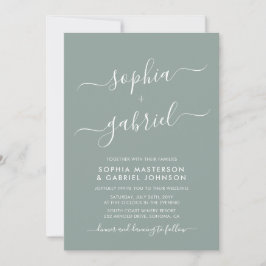 Chic Calligraphy Monogram Sage Grönt Bröllop Inbjudningar