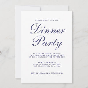 Chic Calligraphy Navy Blue White Dinner Party Inbjudningar