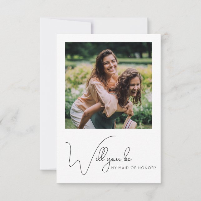 Chic Calligraphy Photo Maid of honor Frieri kort (Framsida)