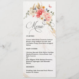 Chic Calligraphy Rosa Blommigt Bröllop Meny