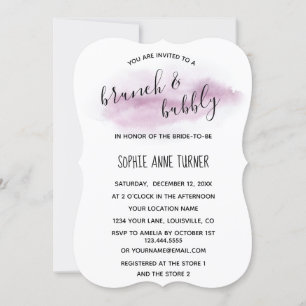 Chic Calligraphy Rosa Watercolor Brunch & Bubly Inbjudningar