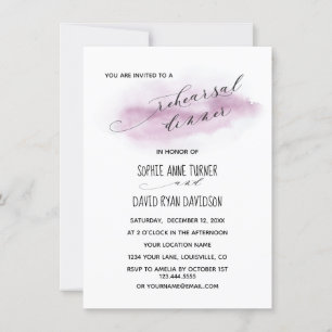 Chic Calligraphy Rosa Watercolor Rehearsal Middag Inbjudningar