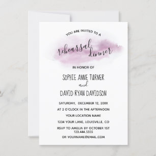 Chic Calligraphy Rosa Watercolor Rehearsal Middag Inbjudningar