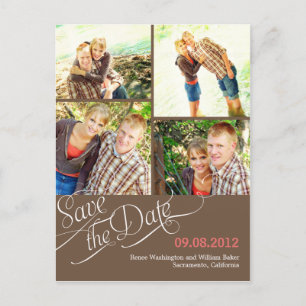 Chic Calligraphy Save Date Postcard - Brown Meddelande Vykort
