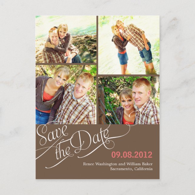 Chic Calligraphy Save Date Postcard - Brown Meddelande Vykort (Framsida)
