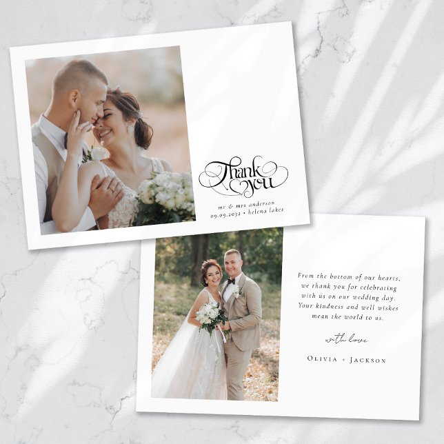 Chic Calligraphy Script Heart Photo Bröllop Tack Kort (Skapare uppladdad)