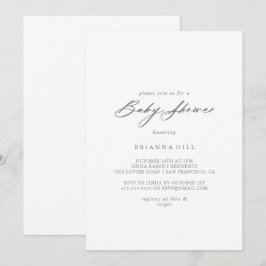 Chic Calligraphy Silver Baby Shower Inbjudningar