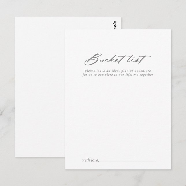 Chic Calligraphy Silver Bröllop Bucket List Cards Vykort (Fram/baksida)