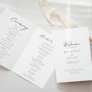 Chic Calligraphy Silver Folded Bröllopsprogram Program