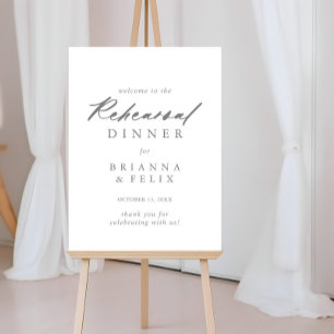 Chic Calligraphy Silver Rehearsal Dinner Välkommen Poster