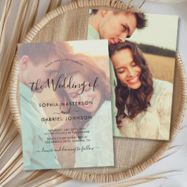 Chic Calligraphy-skript Foto Overlay Bröllop Inbjudningar