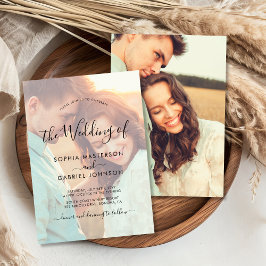 Chic Calligraphy-skript Foto Overlay Bröllop Inbjudningar