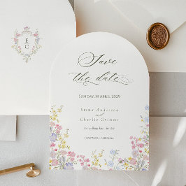 Chic Calligraphy wildflowers Wedding Save the Date Inbjudningar