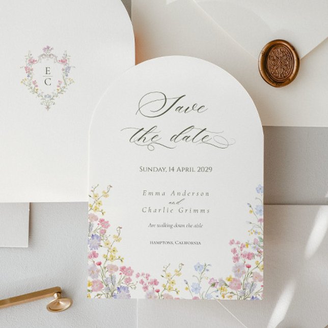 Chic Calligraphy wildflowers Wedding Save the Date Inbjudningar (Skapare uppladdad)
