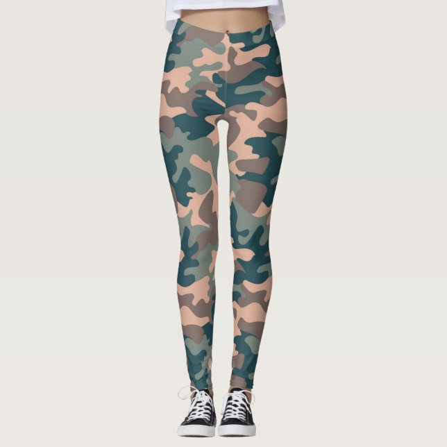 Chic Camouflage Khaki Mönster Leggings (Framsida)