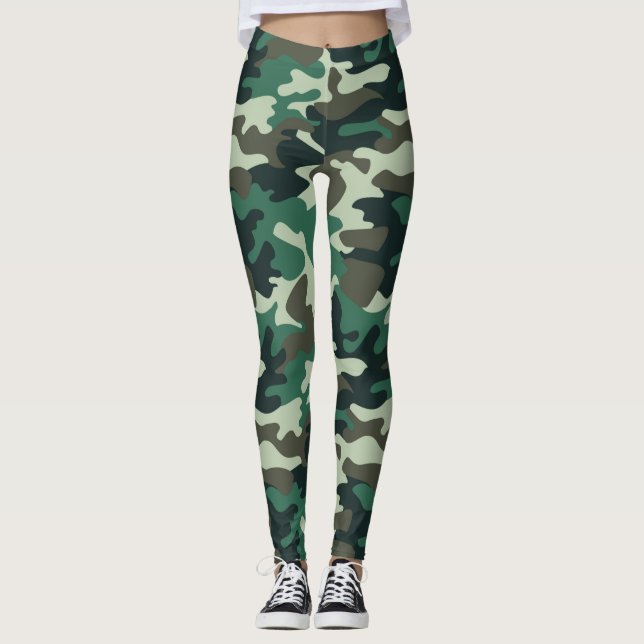 Chic Camouflage Khaki Mönster Leggings (Framsida)